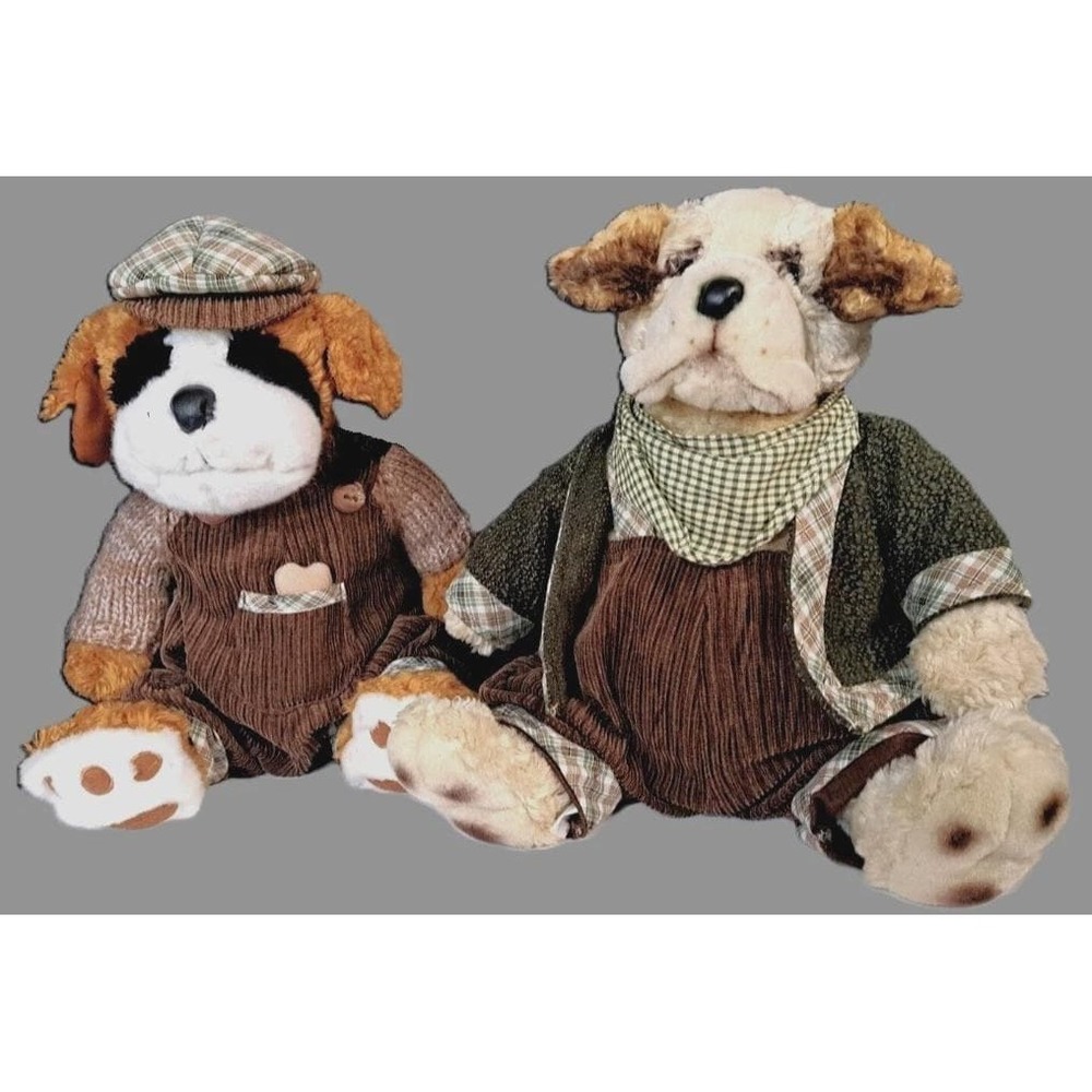 2001 Hugfun St. Bernard & Beagle Dog Plush Dressed English Attire, Accessories